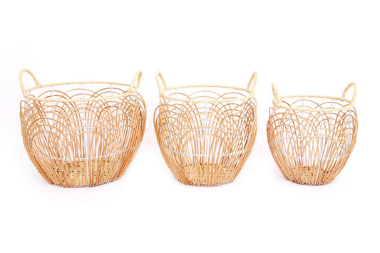 Set of Three Round Willow Baskets